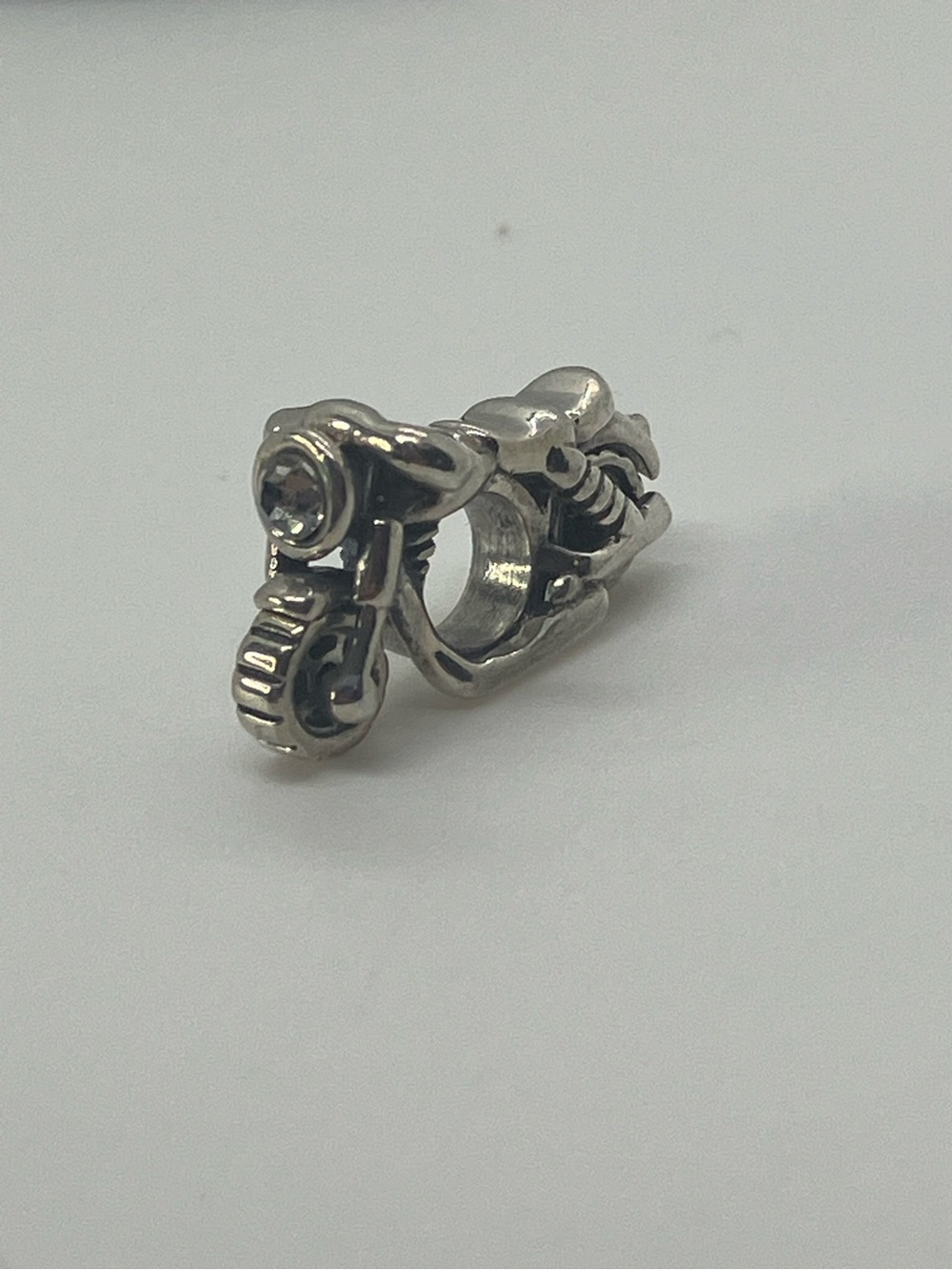 925 Sterling Silver Moving Wheel Motorcycle CZ Charm Fits Pandora